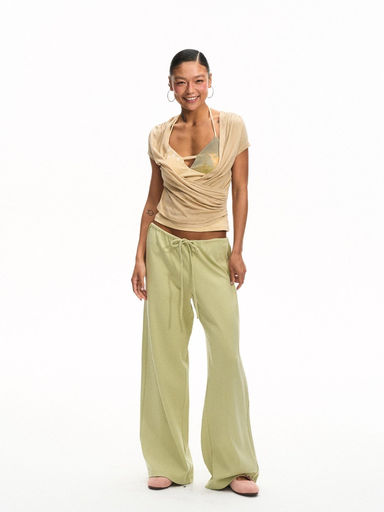 innerflow Khaki Green Deer Print Colorblock Women&