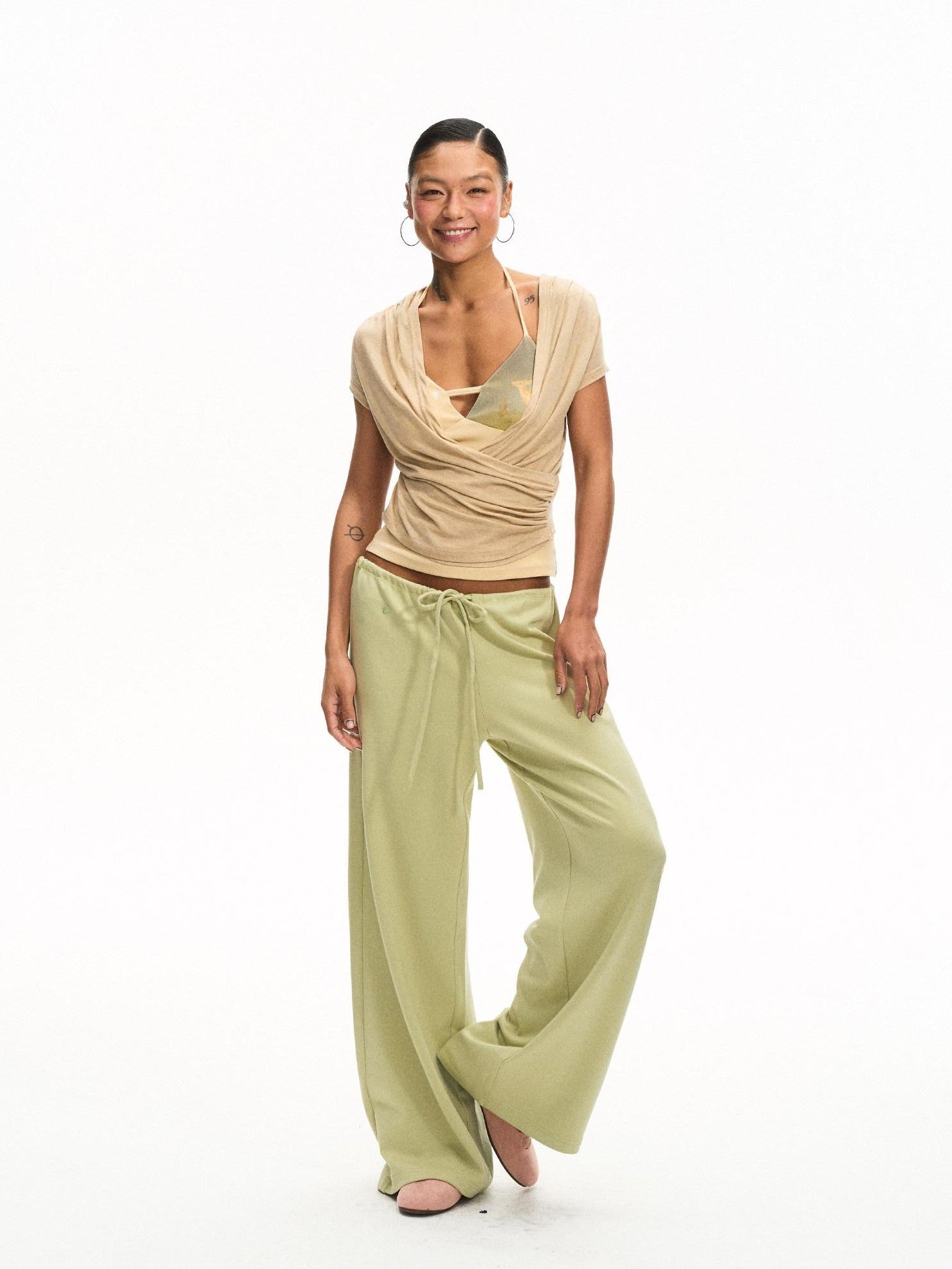 innerflow Khaki Green Deer Print Colorblock Women&