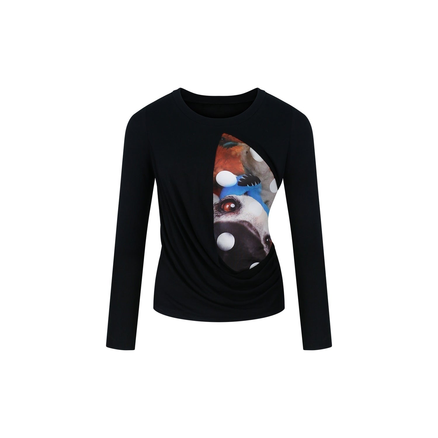 innerflow_Khaki_Pet_Print_Round_Neck_Slim_Fit_Women&