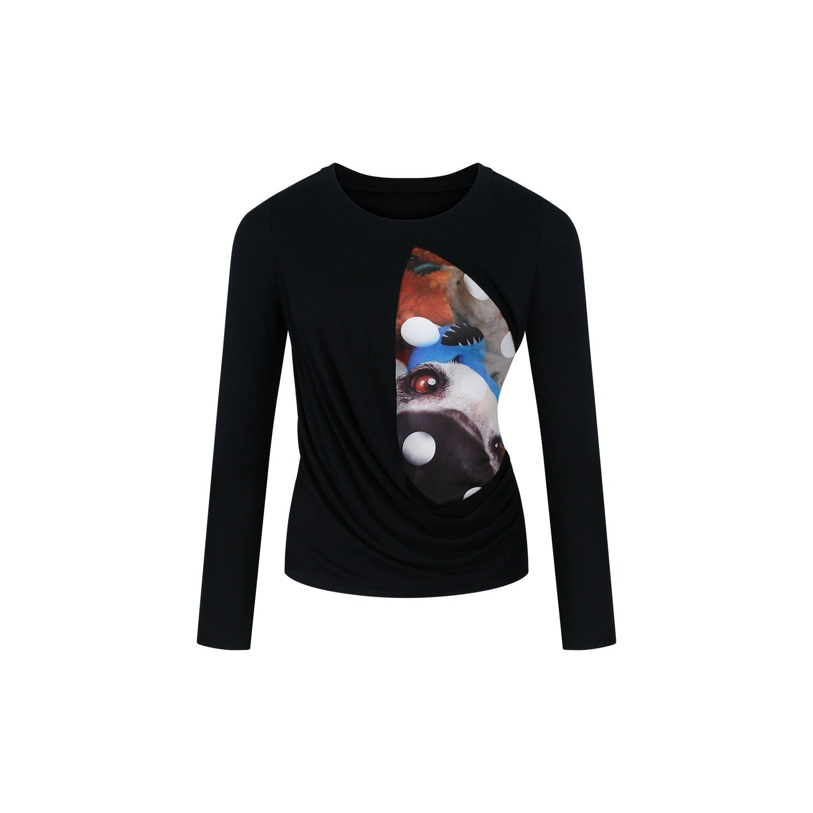 innerflow_Khaki_Pet_Print_Round_Neck_Slim_Fit_Women&