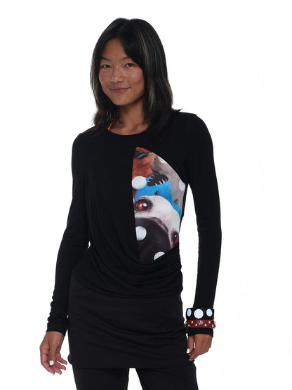innerflow Khaki Pet Print Round Neck Slim Fit Women&