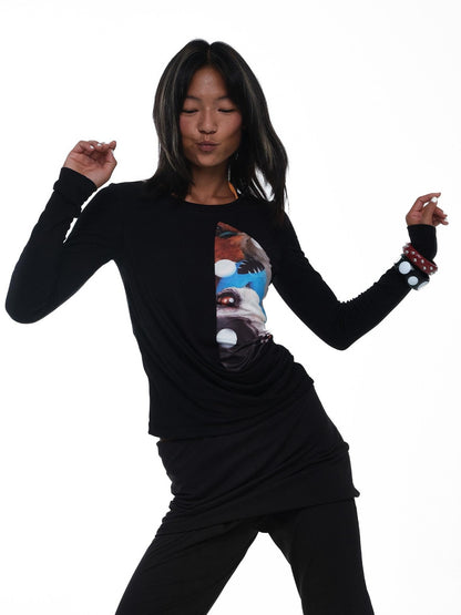 innerflow Khaki Pet Print Round Neck Slim Fit Women&