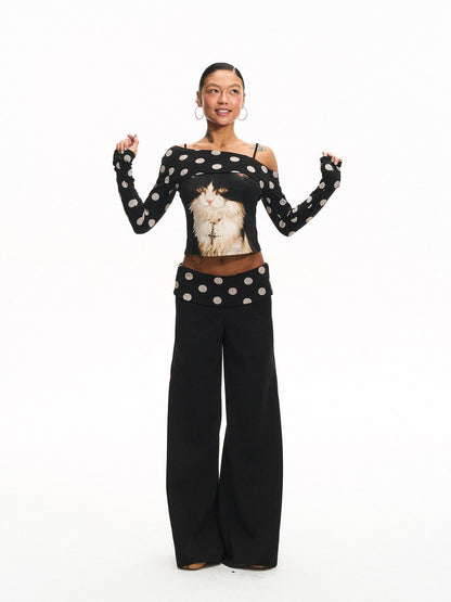 innerflow Khaki Polka Overlay Cat Cami Black Polka Pants Women&