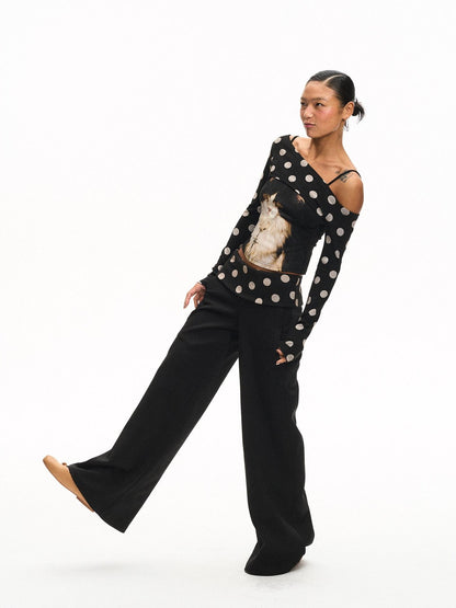 innerflow Khaki Polka Overlay Cat Cami Black Polka Pants Women&