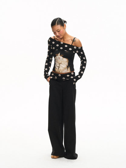 innerflow Khaki Polka Overlay Cat Cami Black Polka Pants Women&