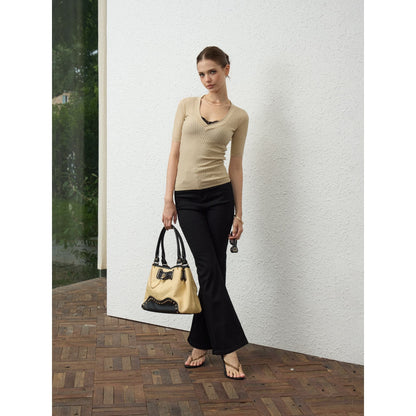 innerflow_Lace_Knit_Vertical_Striped_V-neck_Women&