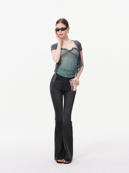 innerflow Layered Green Lace Cami Gray Crop Outer Women&