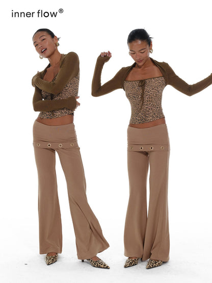innerflow Leopard Colorblock Faux Layered Women&