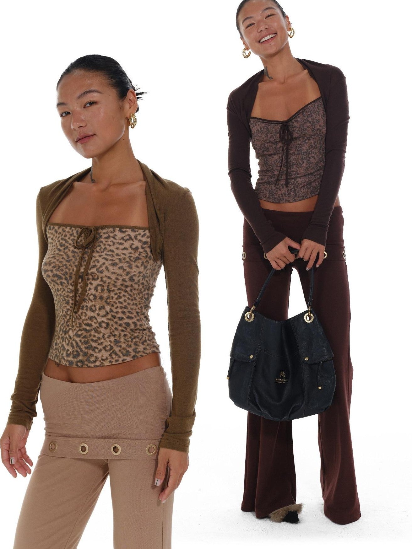 innerflow Leopard Colorblock Faux Layered Women&