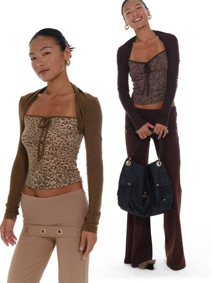 innerflow Leopard Colorblock Faux Layered Women&