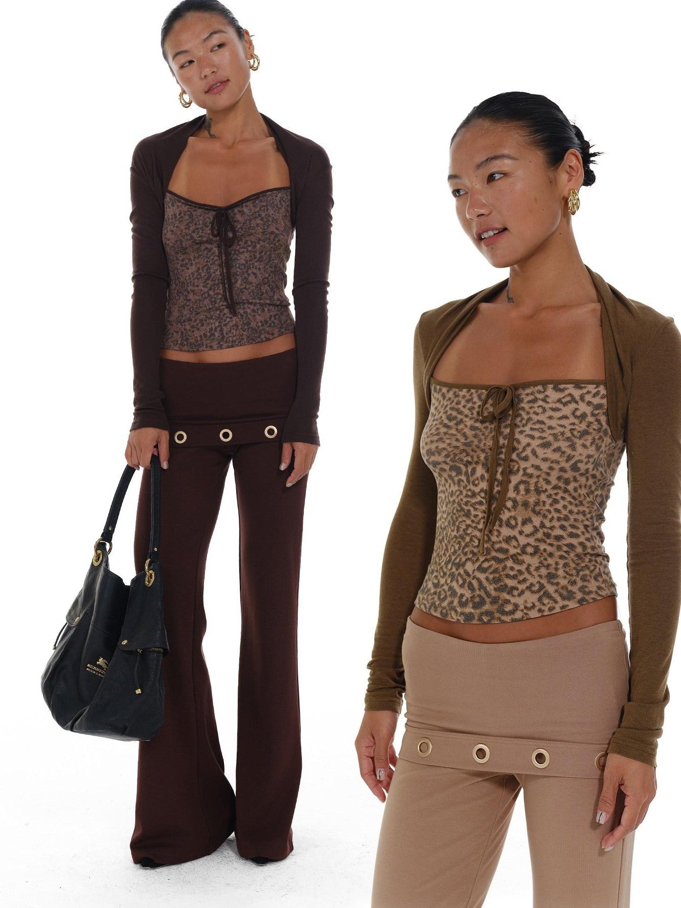 innerflow Leopard Colorblock Faux Layered Women&