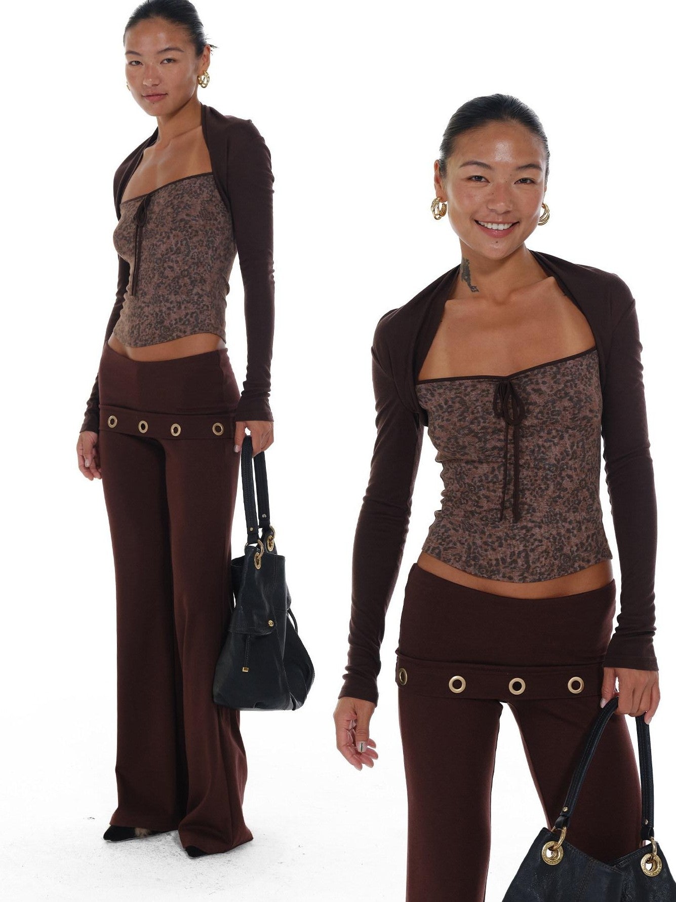 innerflow Leopard Colorblock Faux Layered Women&