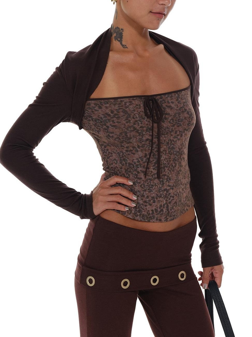 innerflow Leopard Colorblock Faux Layered Women&