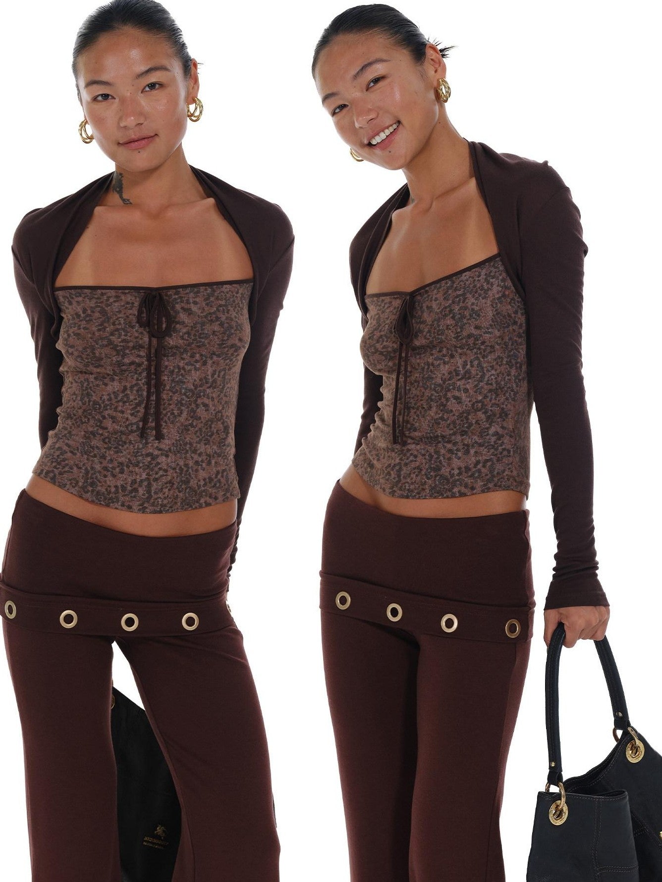 innerflow Leopard Colorblock Faux Layered Women&
