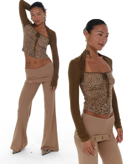 innerflow Leopard Colorblock Faux Layered Women&