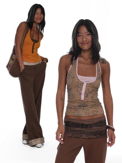 innerflow Leopard Colorblock High Stretch Faux Layered Women&