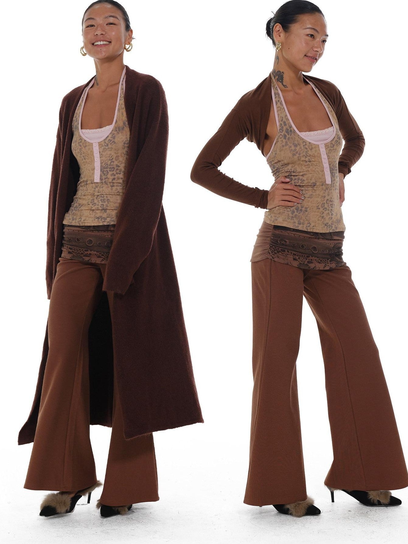 innerflow Leopard Colorblock High Stretch Faux Layered Women&