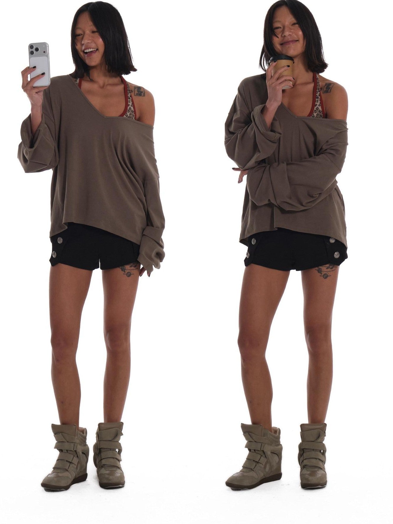 innerflow Leopard Print Asymmetric Shoulder Loose Lettered Women&