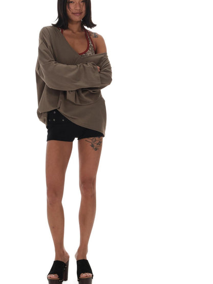 innerflow Leopard Print Asymmetric Shoulder Loose Lettered Women&