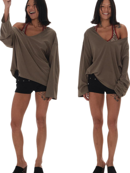 innerflow Leopard Print Asymmetric Shoulder Loose Lettered Women&