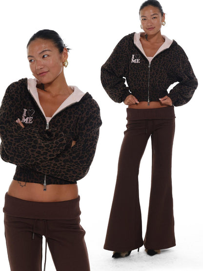 innerflow Leopard Print Pink Embroidered Loose Short Women&