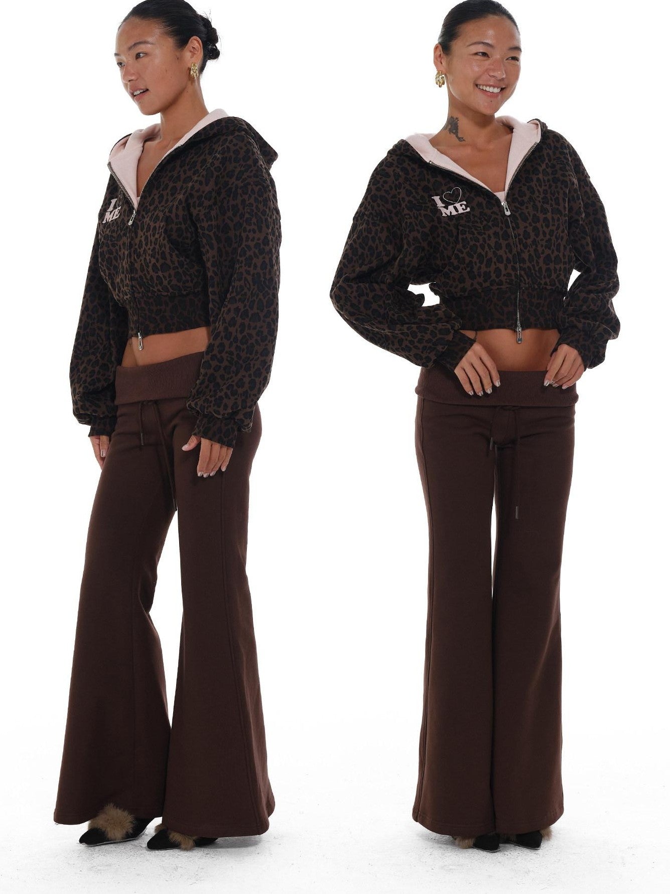 innerflow Leopard Print Pink Embroidered Loose Short Women&