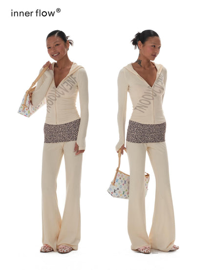 innerflow Letter Print Hooded Slim Long Sleeve Women&