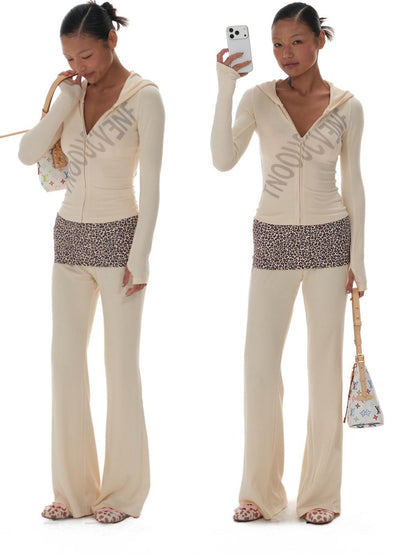 innerflow Letter Print Hooded Slim Long Sleeve Women&