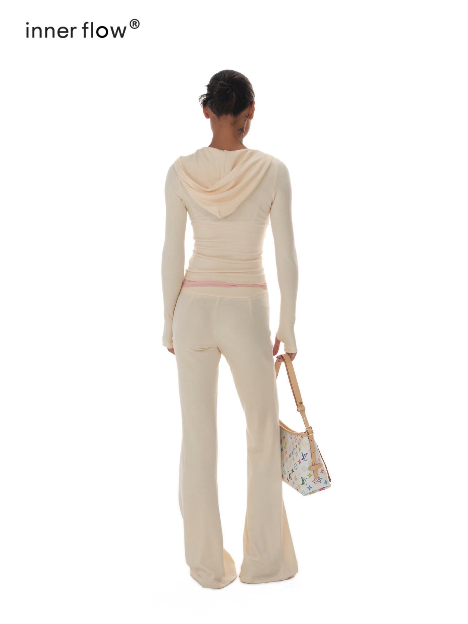 innerflow Letter Print Hooded Slim Long Sleeve Women&