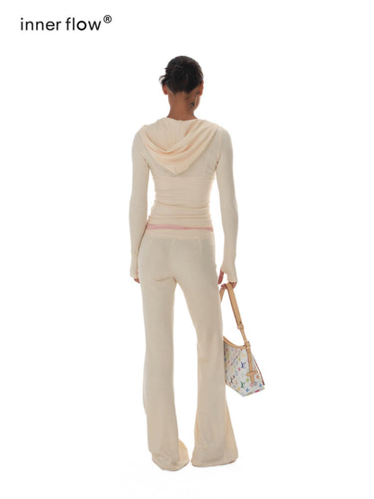 innerflow Letter Print Hooded Slim Long Sleeve Women&