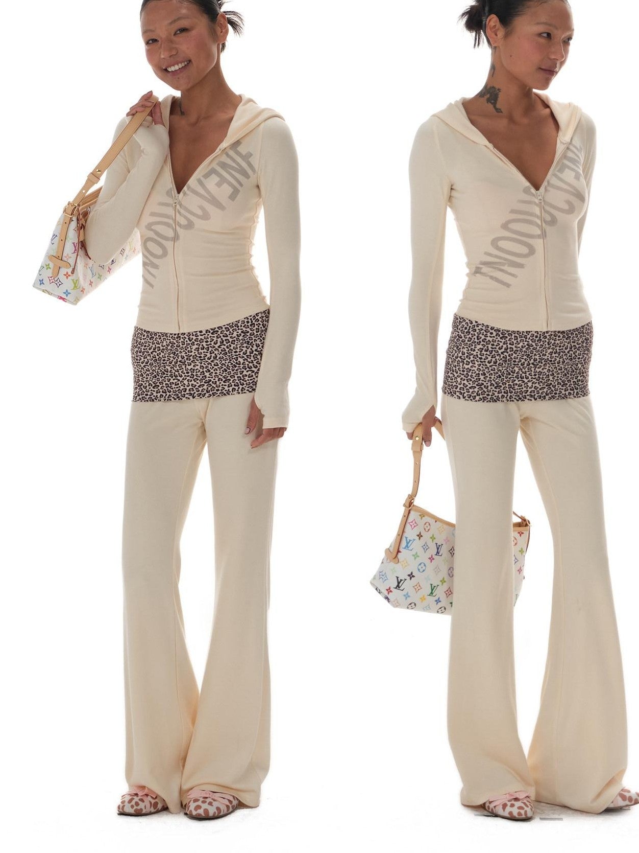 innerflow Letter Print Hooded Slim Long Sleeve Women&