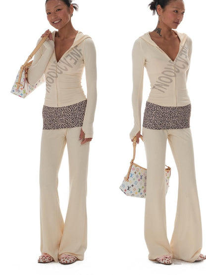 innerflow Letter Print Hooded Slim Long Sleeve Women&