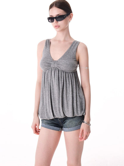 innerflow Light Mist Gray V-neck Ruched Peplum Women&