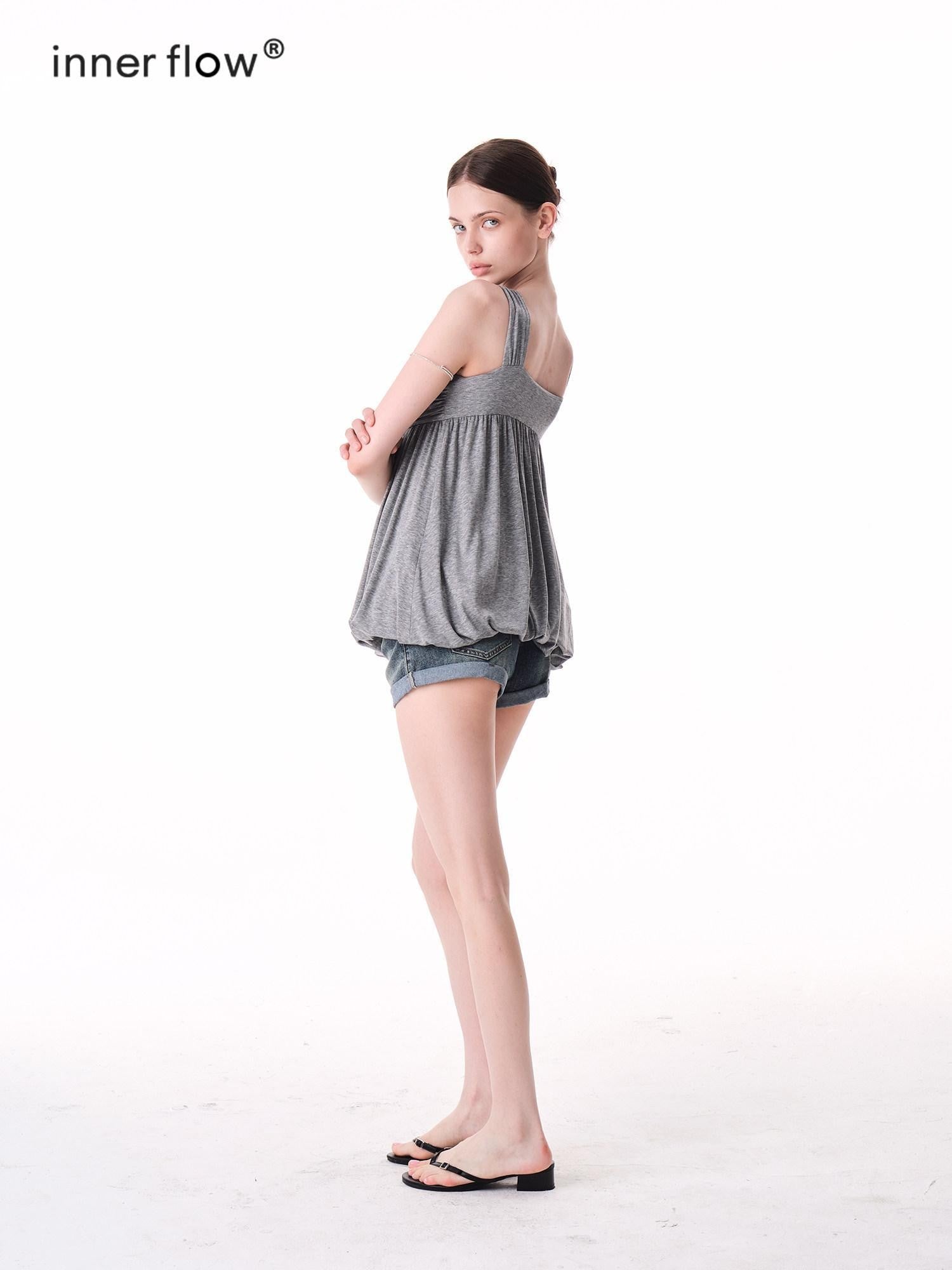 innerflow Light Mist Gray V-neck Ruched Peplum Women&