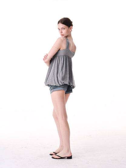 innerflow Light Mist Gray V-neck Ruched Peplum Women&