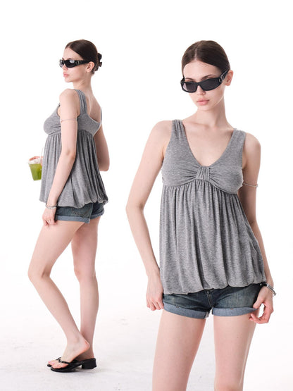 innerflow Light Mist Gray V-neck Ruched Peplum Women&