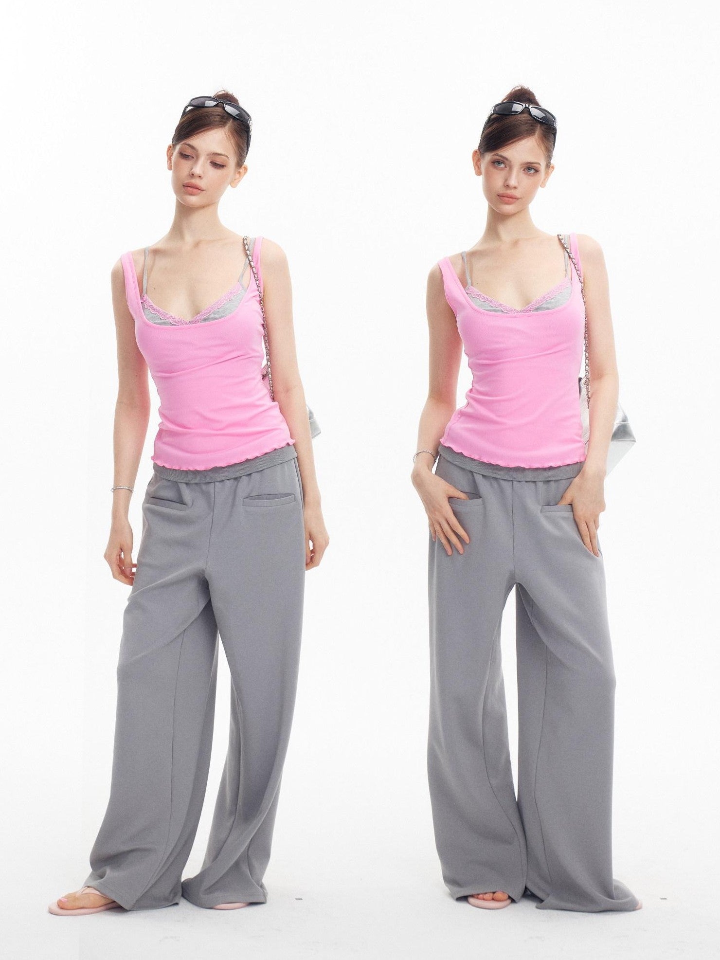 innerflow Magenta Lace Trim U Neck Padded Two Piece Women&