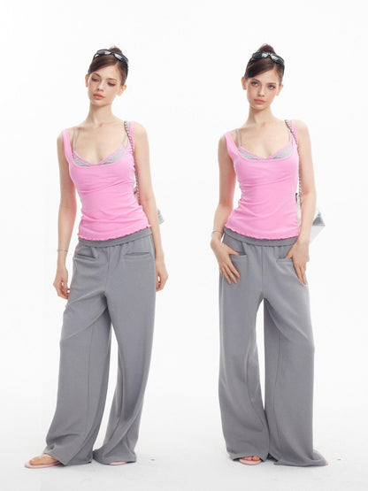 innerflow Magenta Lace Trim U Neck Padded Two Piece Women&