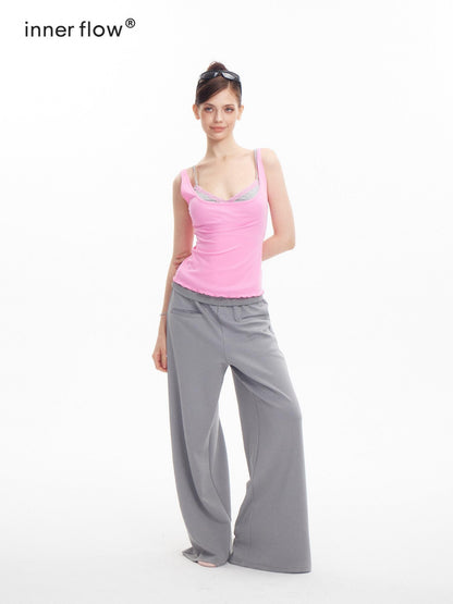 innerflow Magenta Lace Trim U Neck Padded Two Piece Women&