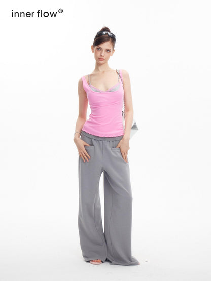 innerflow Magenta Lace Trim U Neck Padded Two Piece Women&