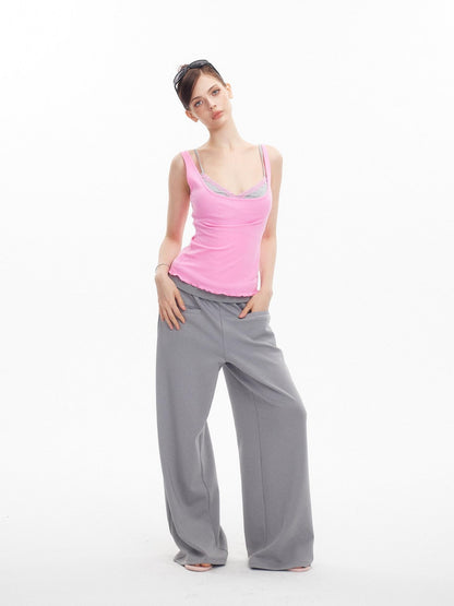 innerflow Magenta Lace Trim U Neck Padded Two Piece Women&
