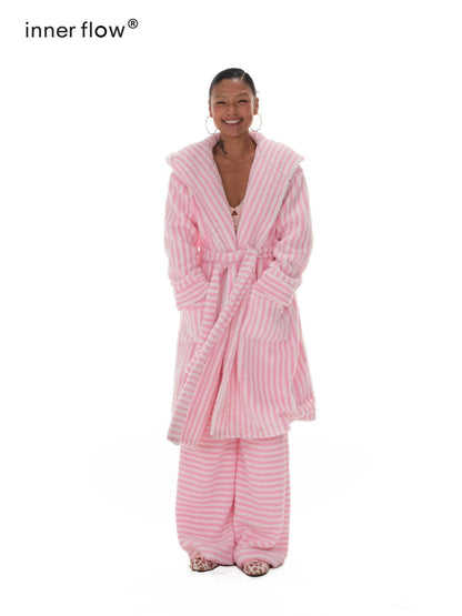 innerflow Magenta Striped Sherpa Cardigan Women&