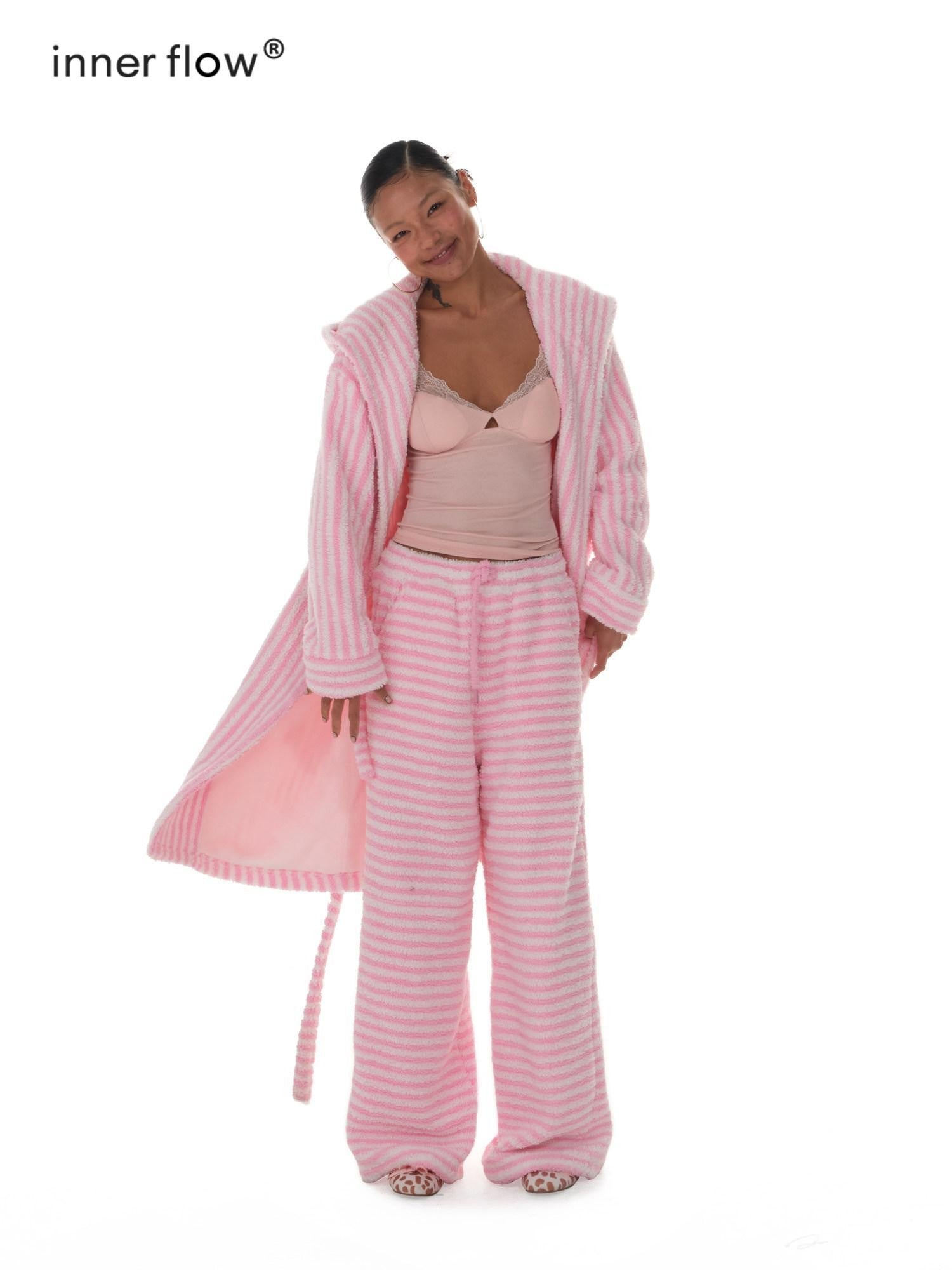 innerflow Magenta Striped Sherpa Cardigan Women&