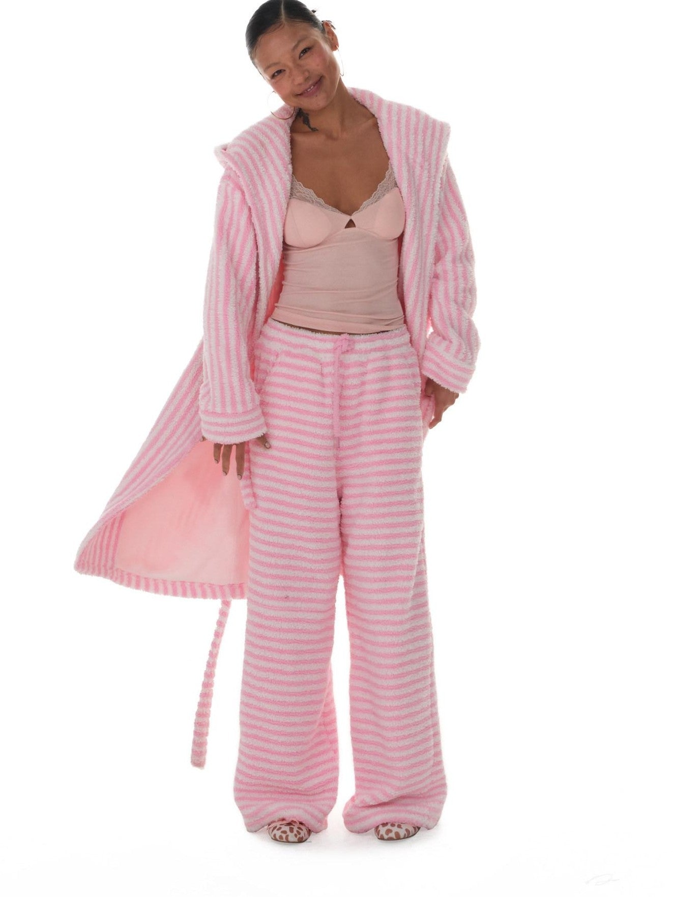 innerflow Magenta Striped Sherpa Cardigan Women&