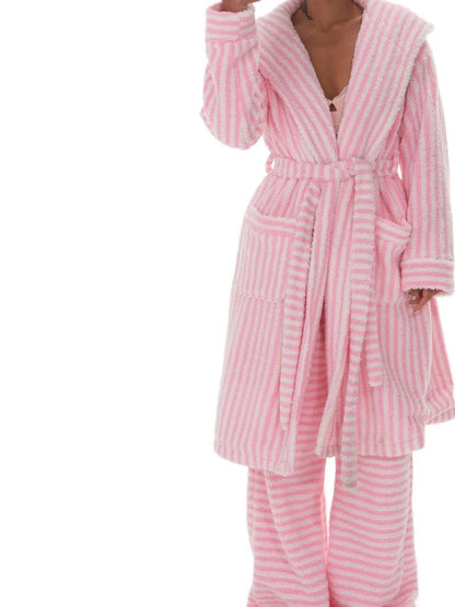 innerflow Magenta Striped Sherpa Cardigan Women&