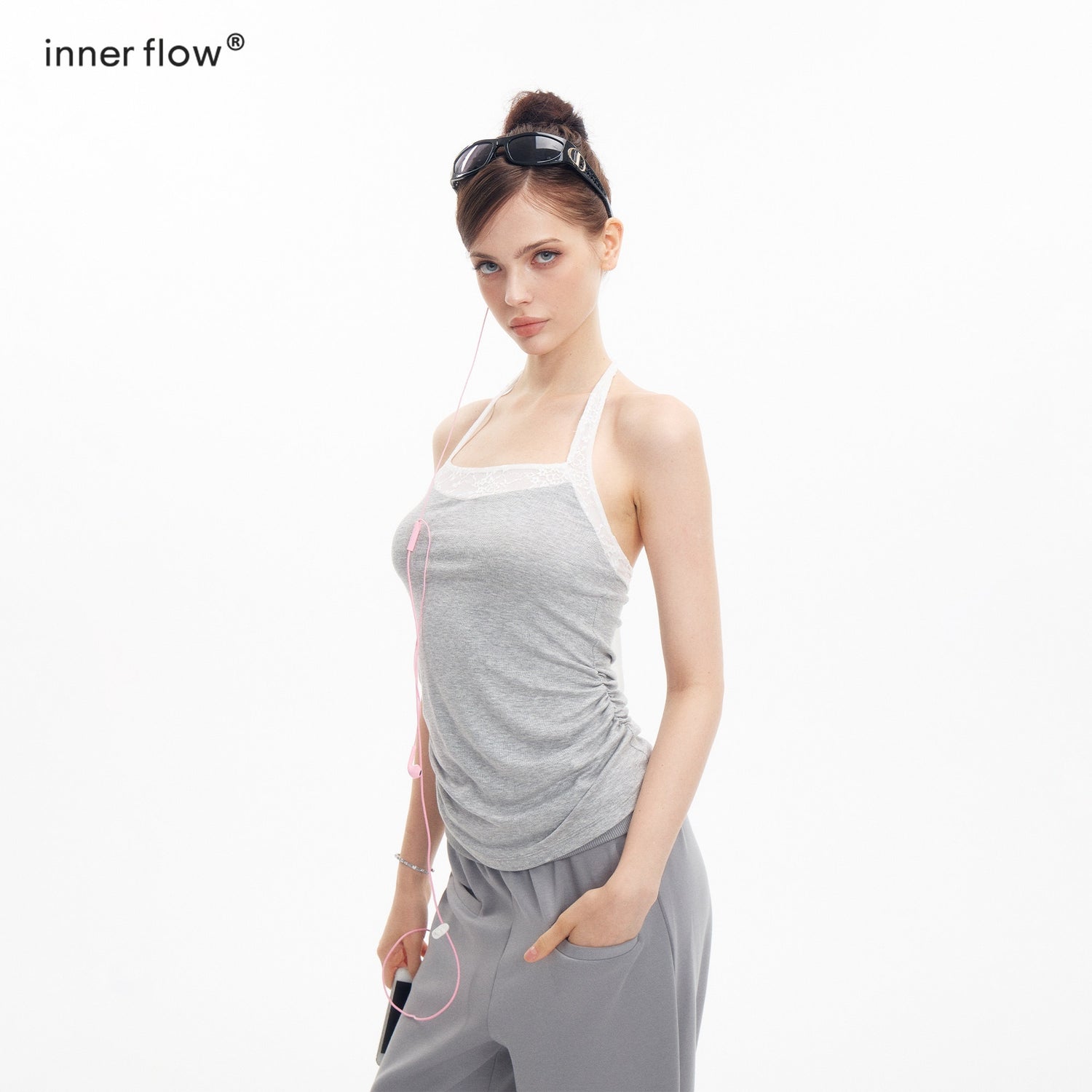 innerflow_Mint_Green_Gray_Lace_Slim_U_Neck_Halter_Women&