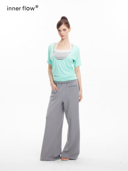 innerflow Mint Green Gray Lace Slim U Neck Halter Women&