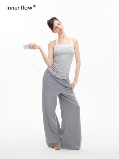 innerflow Mint Green Gray Lace Slim U Neck Halter Women&