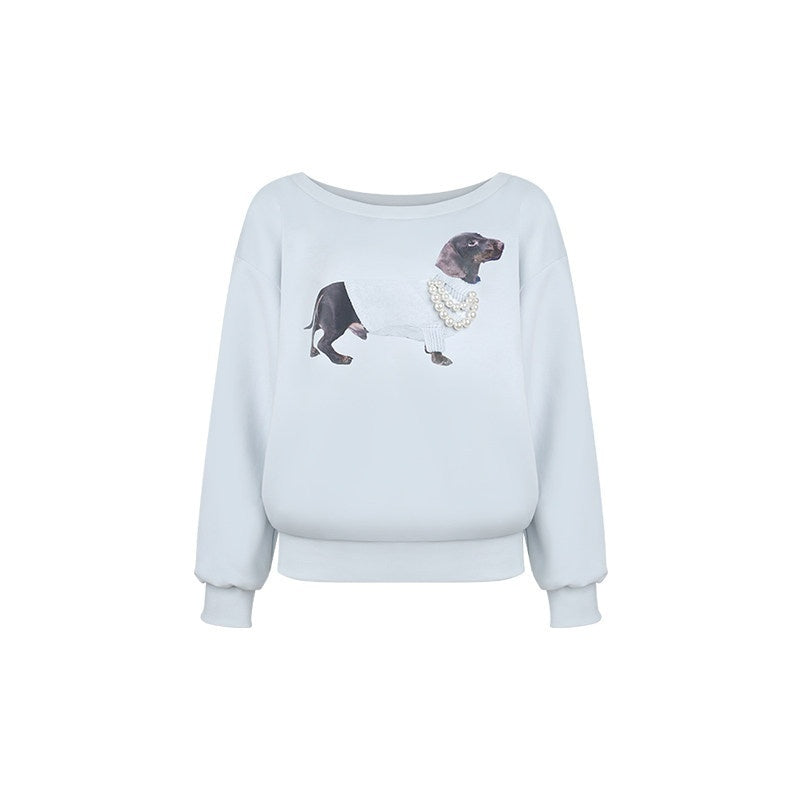 innerflow_Misty_Blue_One_Shoulder_Dachshund_Cartoon_Print_Women&