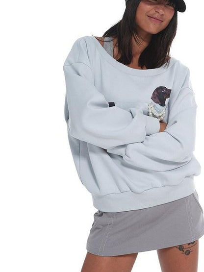 innerflow Misty Blue One Shoulder Dachshund Cartoon Print Women&